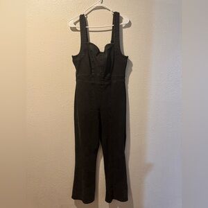 Black Flared Denim Overalls Jumpsuit -Medium